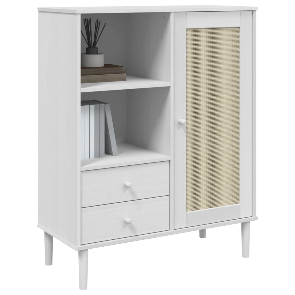 Vidaxl hoge kast senja rattan-look 90x40x112 cm massief grenenhout wit