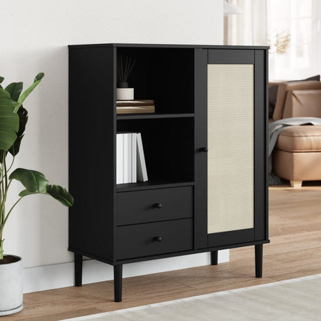 Vidaxl hoge kast senja rattan-look 90x40x112 cm grenenhout zwart