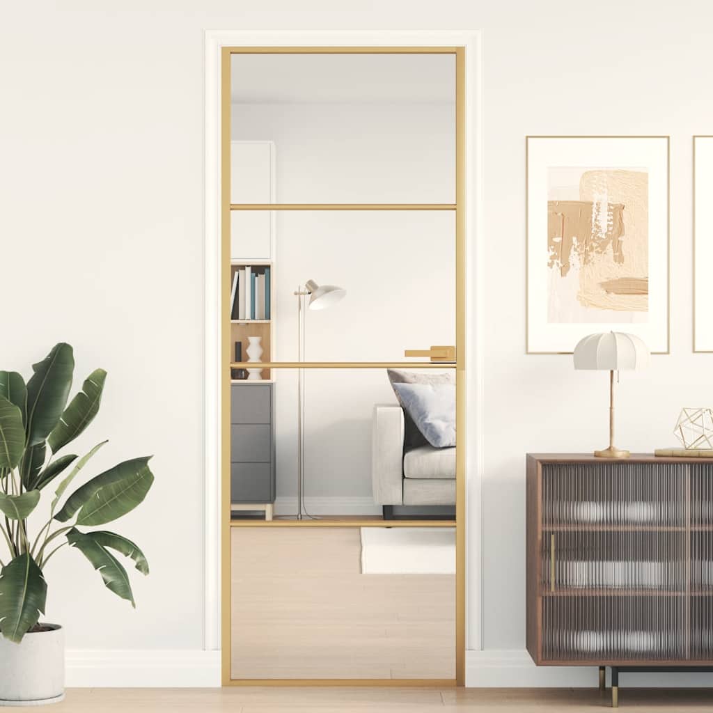 Vidaxx Innentür schmal 76x201,5 cm gehärtetes Glas und Aluminium goldfarben