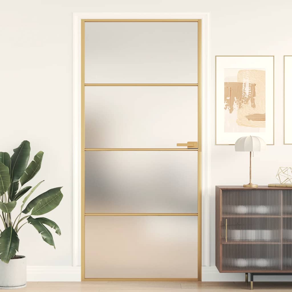 Vidaxx Innentür schmal 93x201,5 cm gehärtetes Glas und Aluminium goldfarben