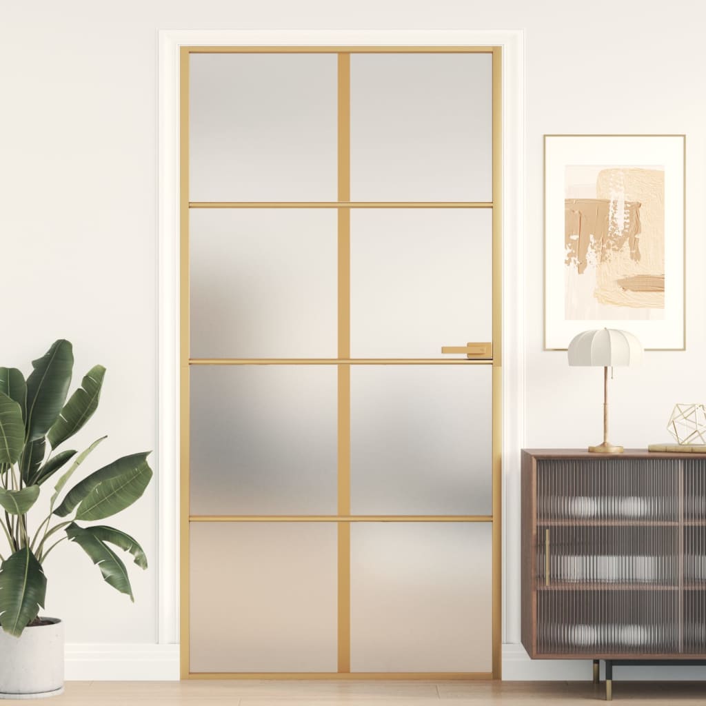 VidaXL Innentür schmal 102,5x201,5 cm gehärtetes Glas und Aluminium gold