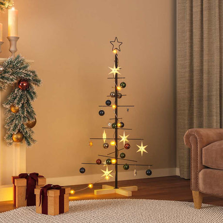 VidaXL Weihnachtsdekoration Weihnachtsbaum mit Holzsockel 120 cm Metall Schwarz