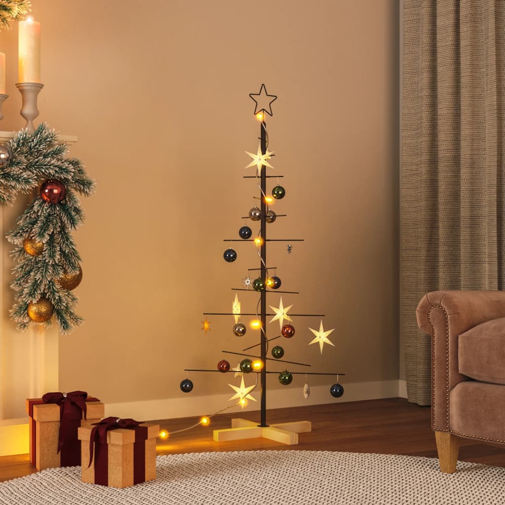 VidaXL Weihnachtsdekoration Weihnachtsbaum mit Holzsockel 120 cm Metall Schwarz