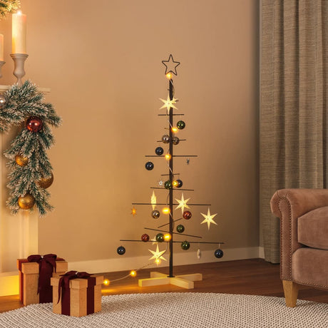VidaXL Weihnachtsdekoration Weihnachtsbaum mit Holzsockel 120 cm Metall Schwarz
