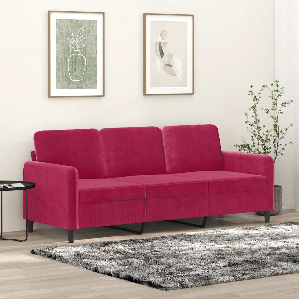 Vidaxl driezitsbank 180 cm fluweel wijnrood