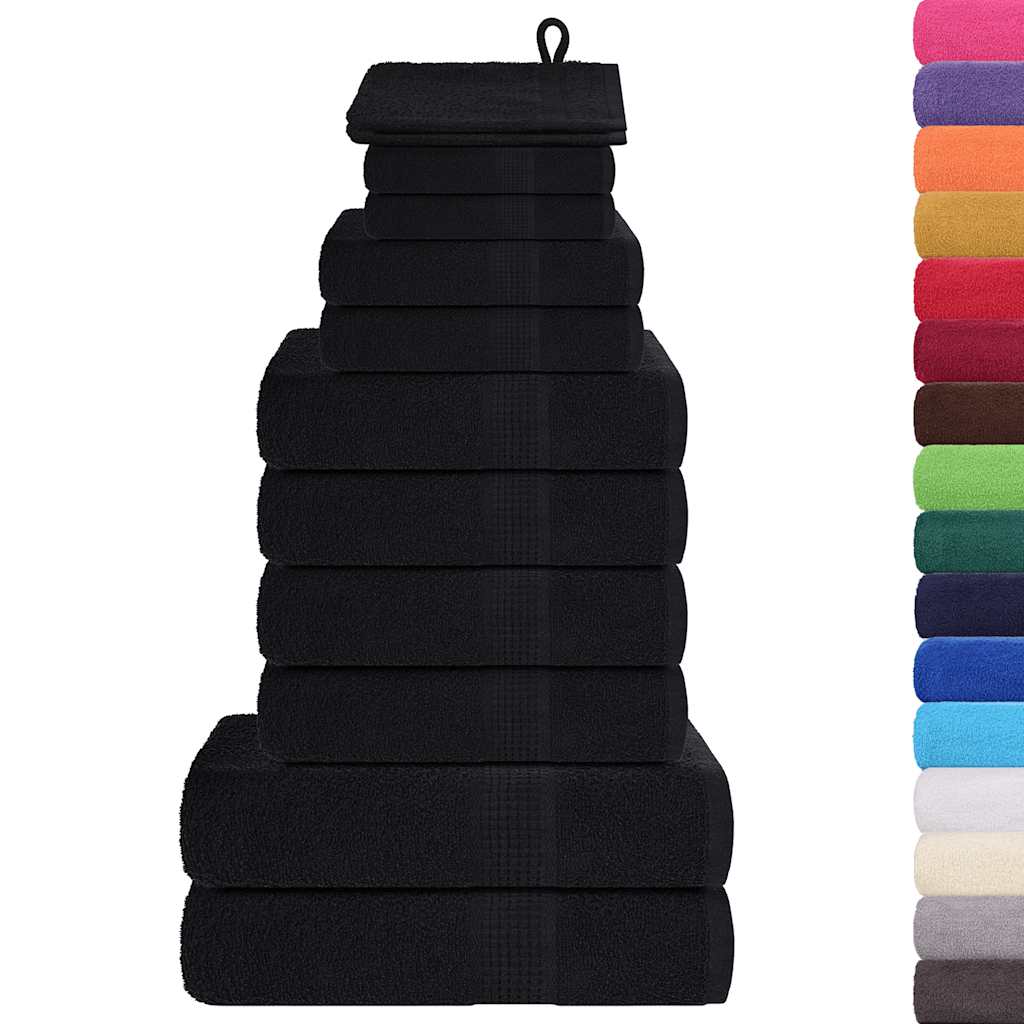 VidaXL 12-teiliges Handtuchset 360 g m² 100 % Baumwolle Schwarz