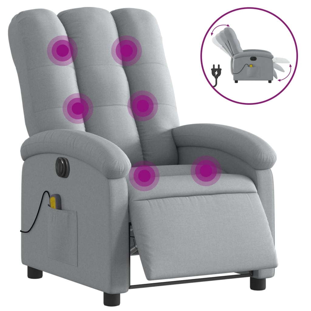 Vidaxl massagestoel elektrisch verstelbaar stof lichtgrijs