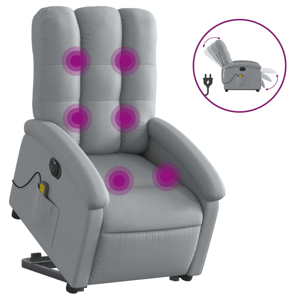 Vidaxl sta-op-massagestoel elektrisch verstelbaar stof lichtgrijs