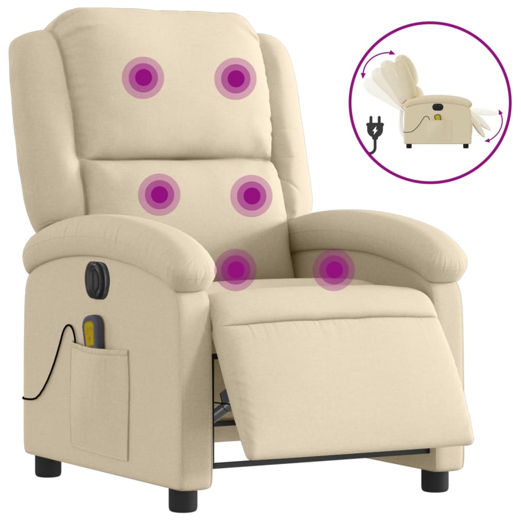 Vidaxl massagestoel elektrisch verstelbaar stof crèmekleurig