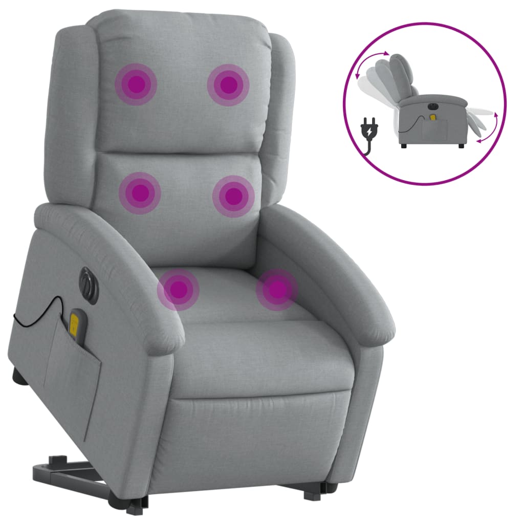 Vidaxl sta-op-massagestoel elektrisch verstelbaar stof lichtgrijs
