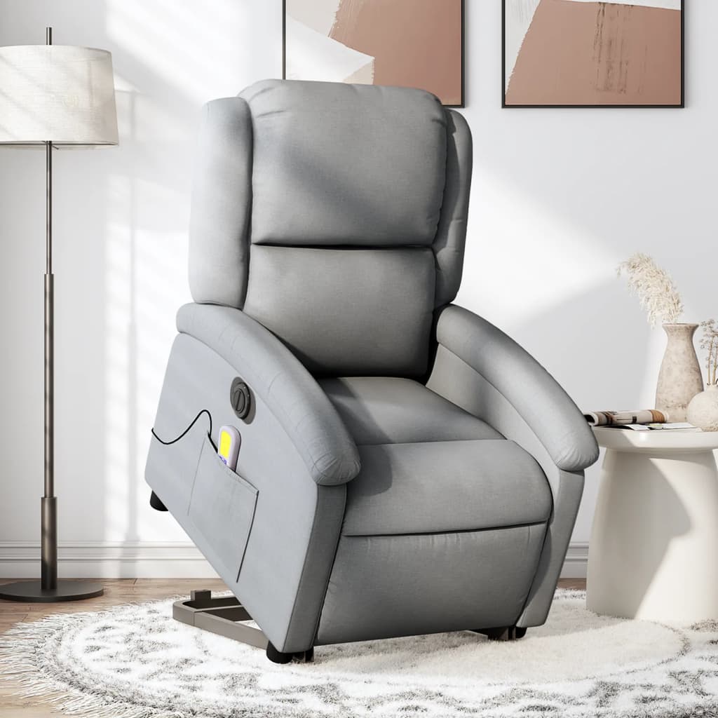 Vidaxl sta-op-massagestoel elektrisch verstelbaar stof lichtgrijs