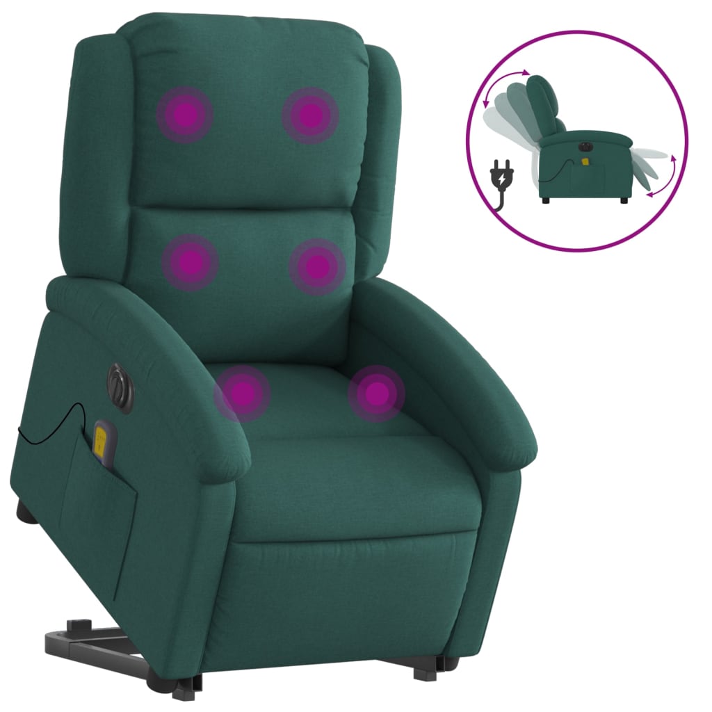 Vidaxl sta-op-massagestoel elektrisch verstelbaar stof donkergroen