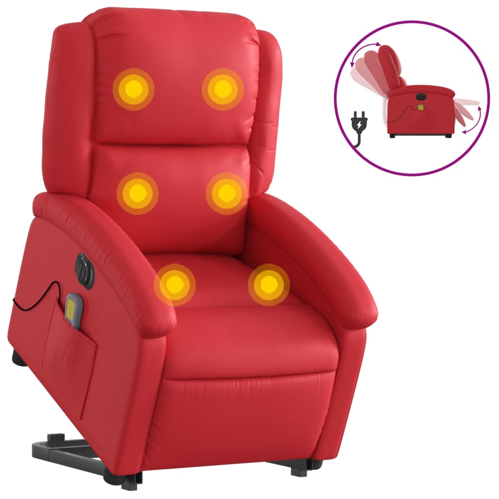 Vidaxl sta-op-massagestoel elektrisch kunstleer rood
