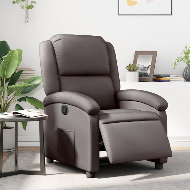 Vidaxl fauteuil verstelbaar elektrisch echt leer donkerbruin