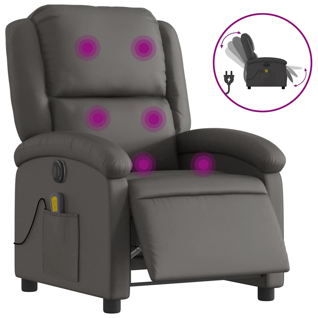 Vidaxl massagestoel verstelbaar elektrisch echt leer grijs