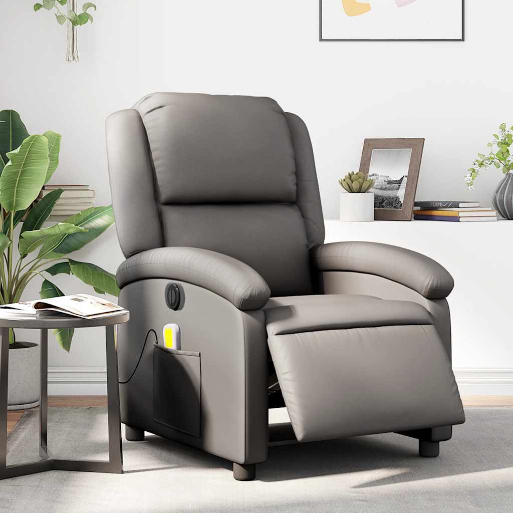 Vidaxl massagestoel verstelbaar elektrisch echt leer grijs