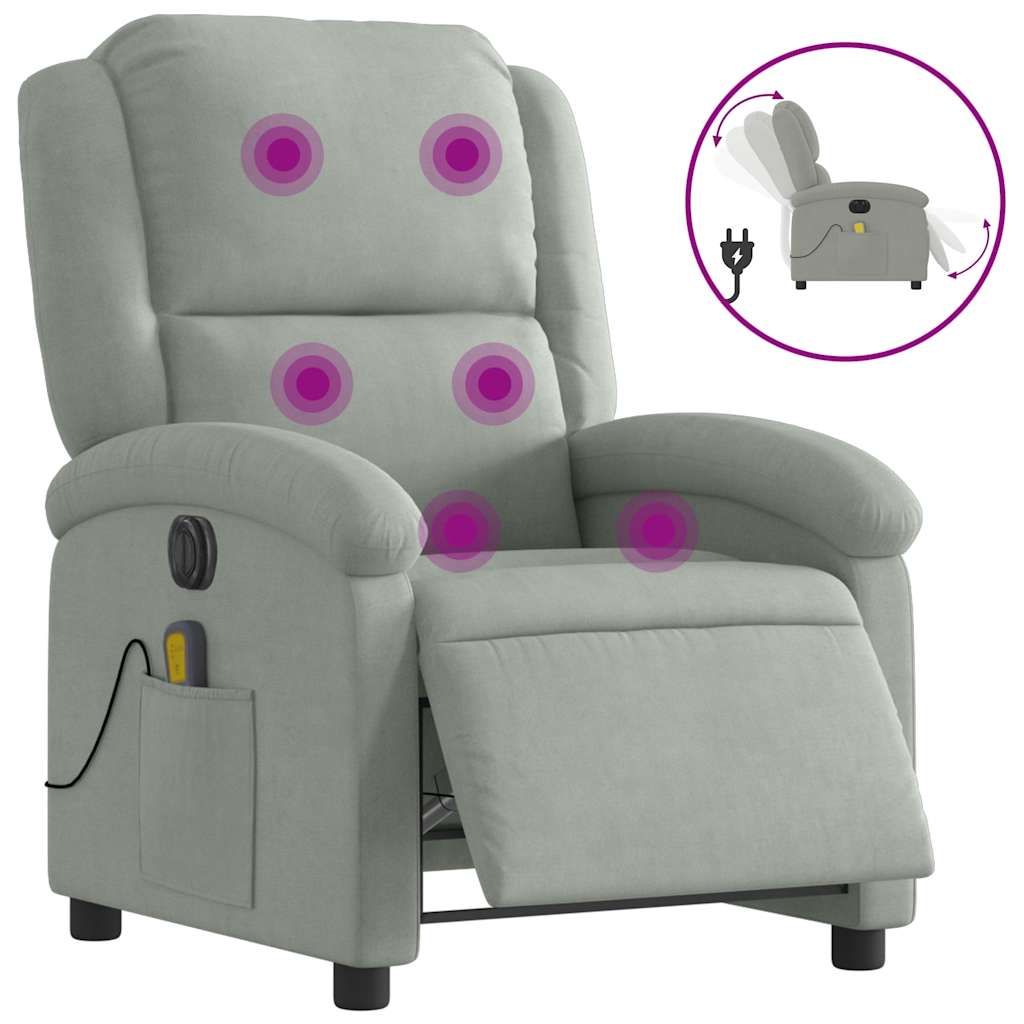 Vidaxl massagestoel elektrisch verstelbaar fluweel lichtgrijs