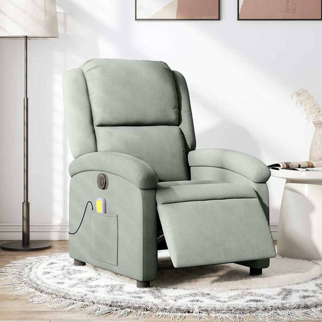Vidaxl massagestoel elektrisch verstelbaar fluweel lichtgrijs