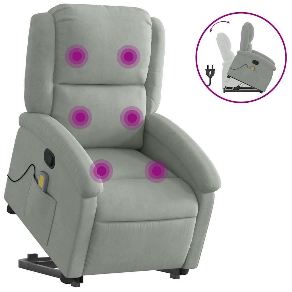 Vidaxl sta-op-massagestoel verstelbaar fluweel lichtgrijs