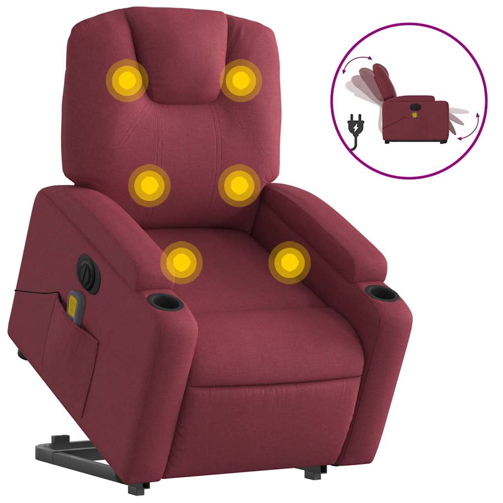 Vidaxl sta-op-massagestoel elektrisch verstelbaar stof wijnrood