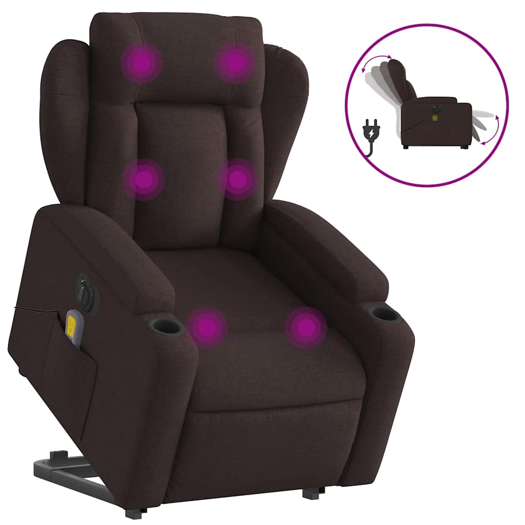 Vidaxl sta-op-massagestoel elektrisch verstelbaar stof donkerbruin