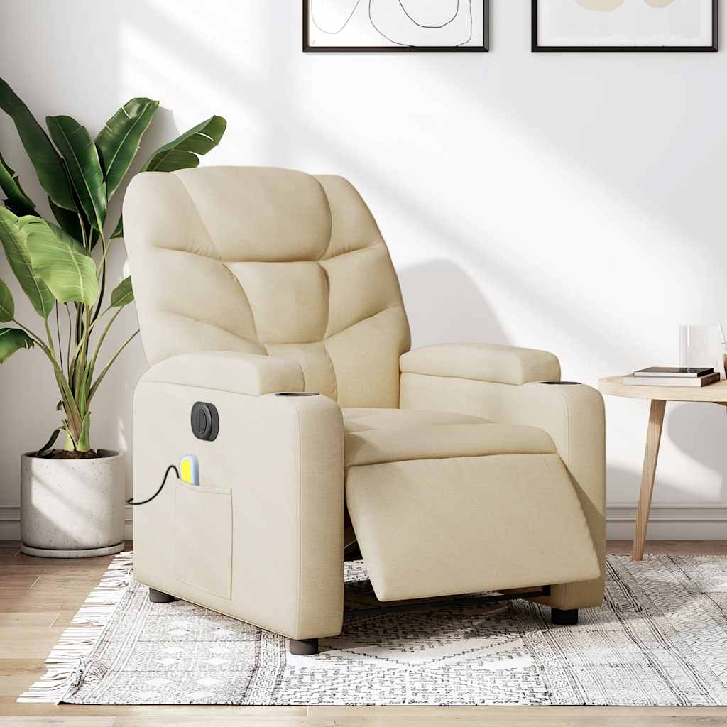 Vidaxl massagestoel elektrisch verstelbaar stof crèmekleurig