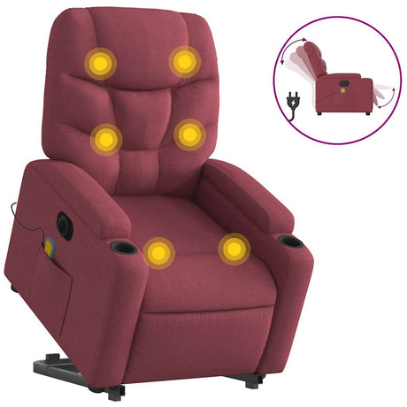 Vidaxl sta-op-massagestoel elektrisch verstelbaar stof wijnrood