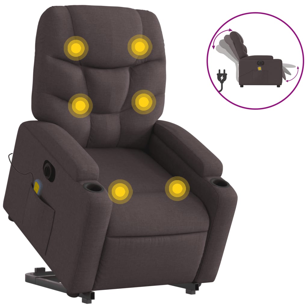 Vidaxl sta-op-massagestoel elektrisch verstelbaar stof donkerbruin
