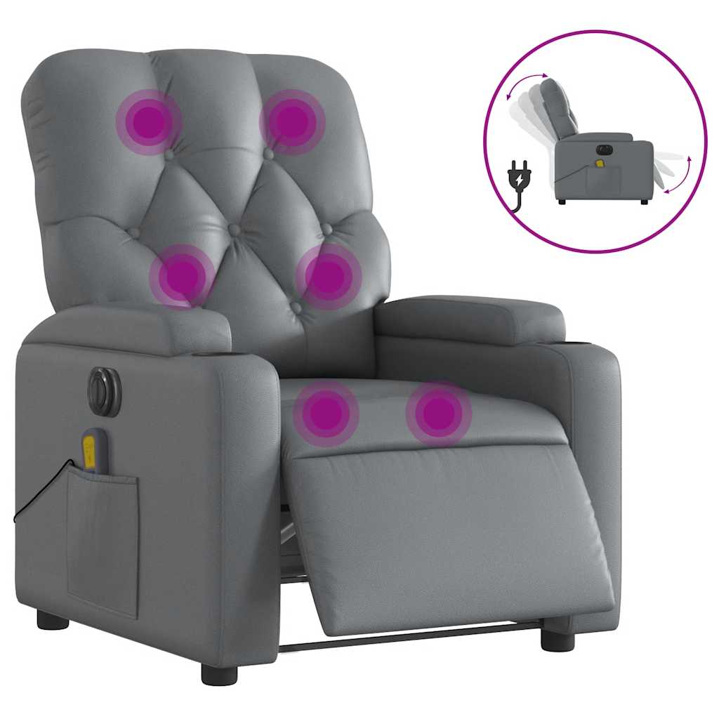 Vidaxl massagestoel verstelbaar elektrisch kunstleer grijs
