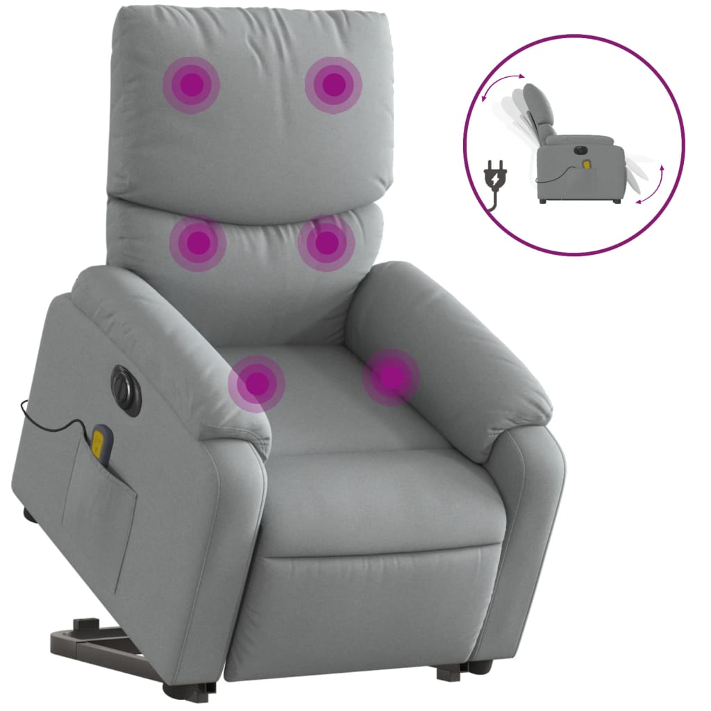 Vidaxl sta-op-massagestoel elektrisch verstelbaar stof lichtgrijs