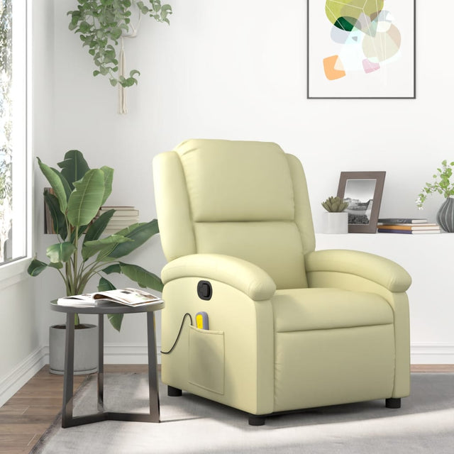 Vidaxl massagestoel van echt leer, crèmekleurig