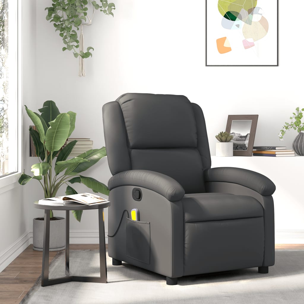 Vidaxl massagestoel van echt leer, grijs