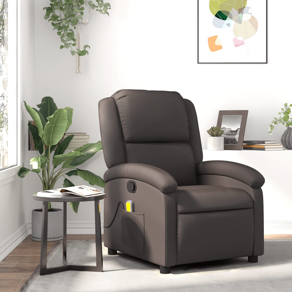 Vidaxl massagestoel van echt leer, donkerbruin