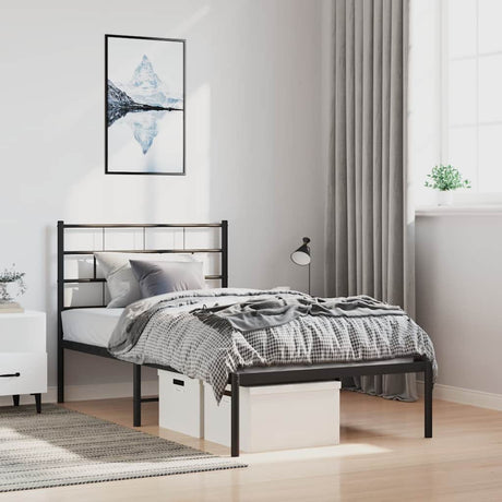 Vidaxl bedframe met hoofdbord metaal zwart 100x190 cm