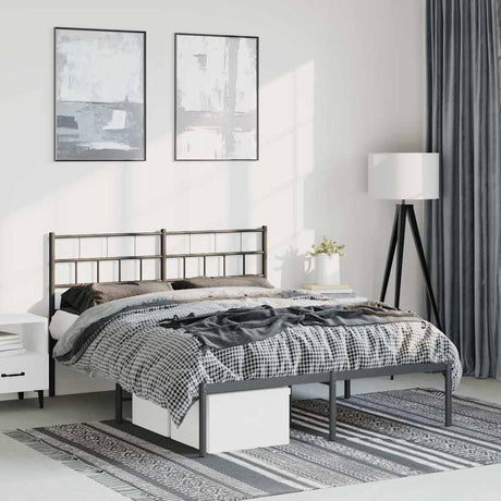 Vidaxl bedframe met hoofdbord metaal zwart 150x200 cm