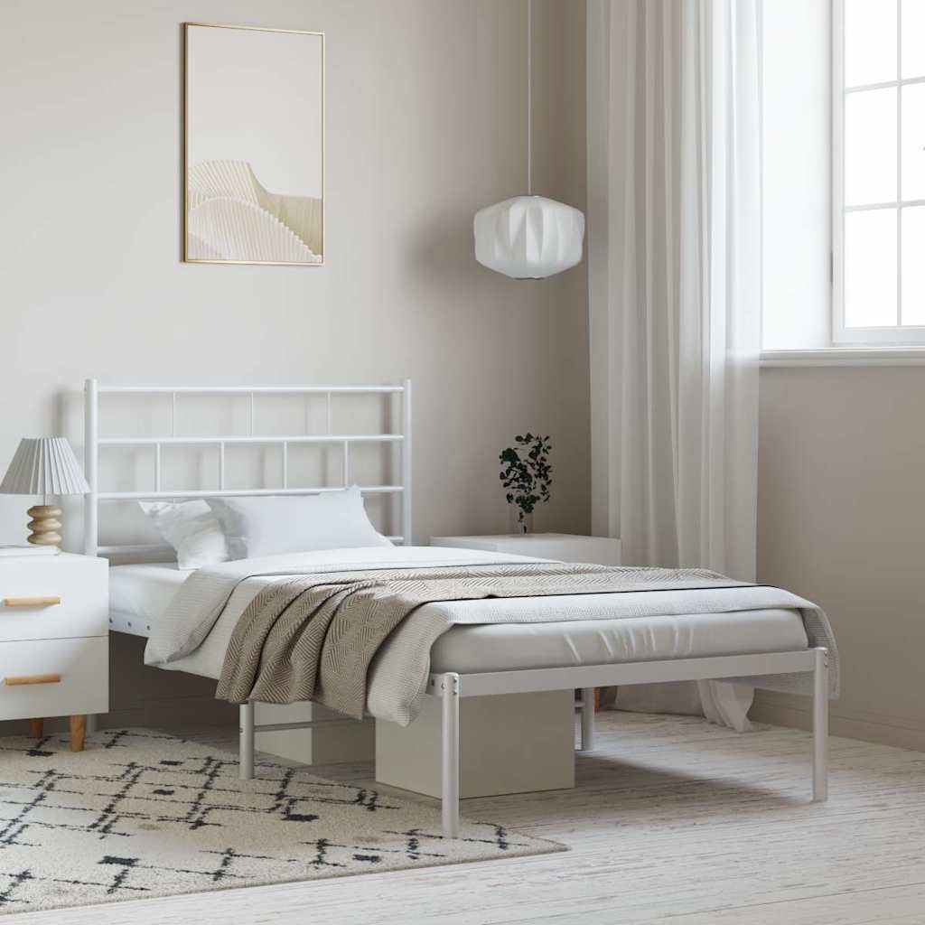 Vidaxl bedframe met hoofdbord metaal wit 100x190 cm