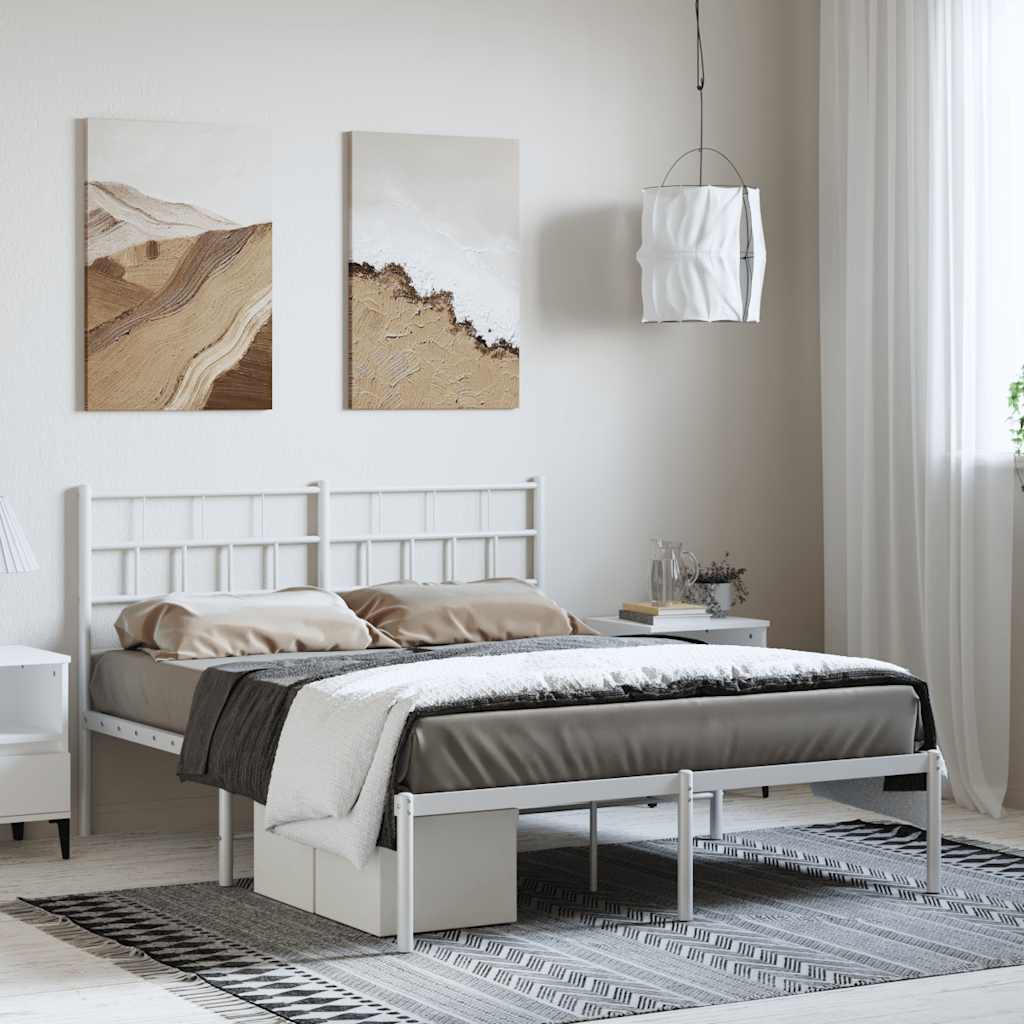 Vidaxl bedframe met hoofdbord metaal wit 150x200 cm