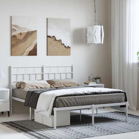 Vidaxl bedframe met hoofdbord metaal wit 150x200 cm
