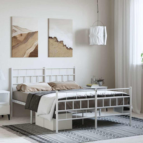 Vidaxl bedframe met hoofd- en voeteneinde metaal wit 135x190 cm