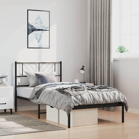 Vidaxl bedframe met hoofdbord metaal zwart 100x190 cm