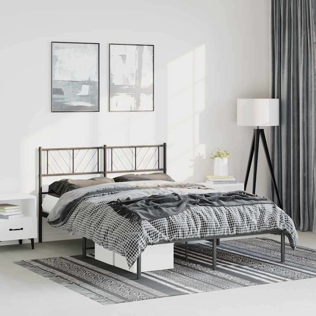 Vidaxl bedframe met hoofdbord metaal zwart 150x200 cm