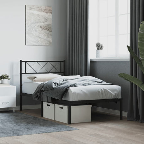 Vidaxl bedframe met hoofdbord metaal zwart 90x200 cm