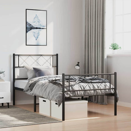 Vidaxl bedframe met hoofd- en voeteneinde metaal zwart 100x190 cm