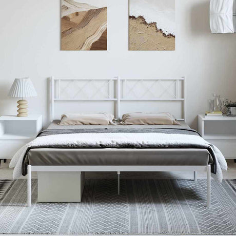 Vidaxl bedframe met hoofdbord metaal wit 135x190 cm