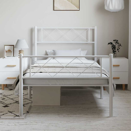 Vidaxl bedframe met hoofd- en voeteneinde metaal wit 100x200 cm