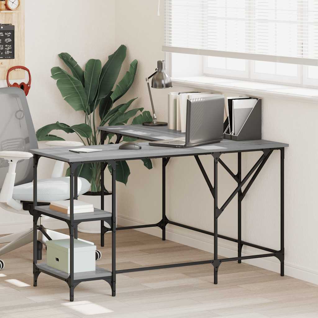 Vidaxl bureau 139x139x75 cm bewerkt hout grijs sonoma eikenkleurig