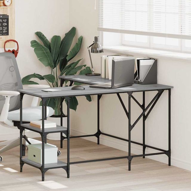 Vidaxl bureau 139x139x75 cm bewerkt hout grijs sonoma eikenkleurig