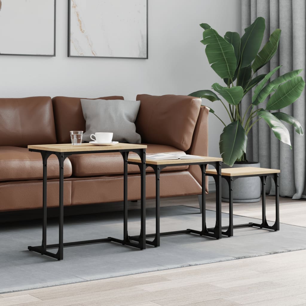 Vidaxl 3-delige tafeltjesset bewerkt hout sonoma eikenkleurig