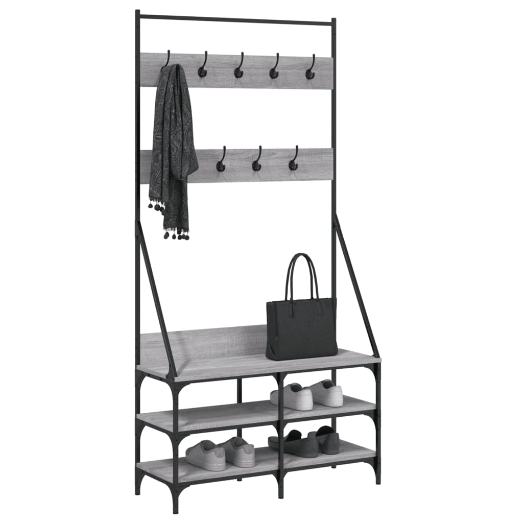 VidaXL Kleiderständer mit Schuhregal 90 x 34 x 184 cm, Farbe Sonoma-Eiche grau