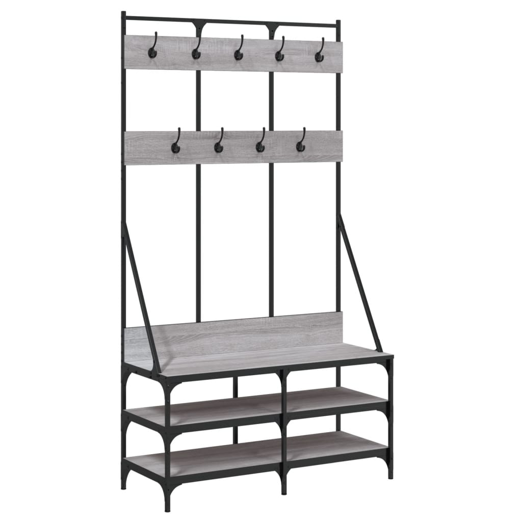 VidaXL Kleiderständer mit Schuhregal 100 x 40 x 184 cm, Farbe Sonoma-Eiche grau
